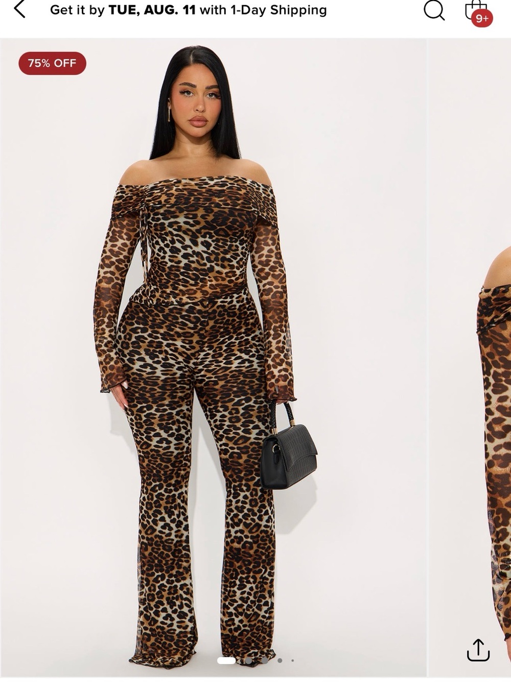 Fashion Nova Leopard Off-Shoulder Flare Jumpsuit - Brown